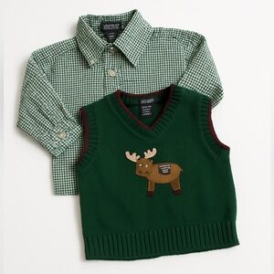 Mark Jason Baby Boys Holiday Sweater Vest & Plaid Moose 2-Piece Outfit Size 12M